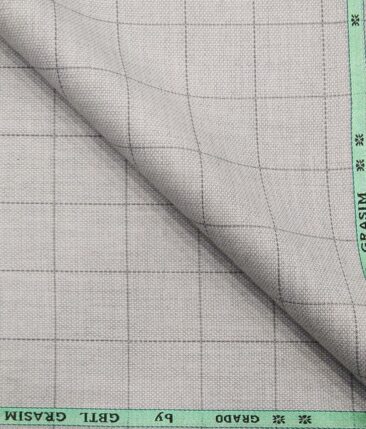 Grado by Grasim Light Grey Polyester Viscose Structured Cum Checks Unstitched Suiting Fabric