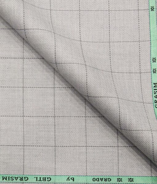 Grado by Grasim Light Grey Polyester Viscose Structured Cum Checks Unstitched Suiting Fabric