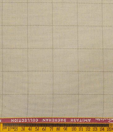Grado by Grasim Oat Beige Polyester Viscose Structured Cum Checks Unstitched Suiting Fabric