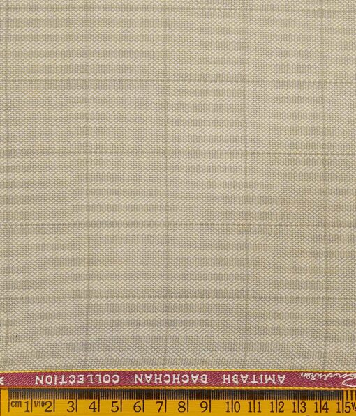 Grado by Grasim Oat Beige Polyester Viscose Structured Cum Checks Unstitched Suiting Fabric