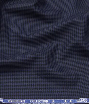 Grado by Grasim Dark Blue Polyester Viscose Black Micro Checks Unstitched Suiting Fabric