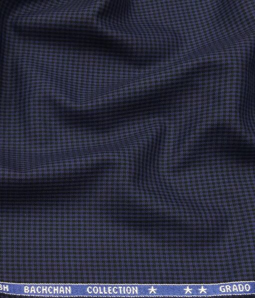 Grado by Grasim Dark Blue Polyester Viscose Black Micro Checks Unstitched Suiting Fabric