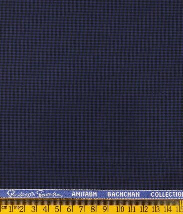 Grado by Grasim Dark Blue Polyester Viscose Black Micro Checks Unstitched Suiting Fabric