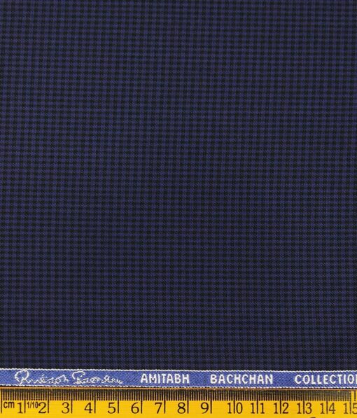 Grado by Grasim Dark Blue Polyester Viscose Black Micro Checks Unstitched Suiting Fabric