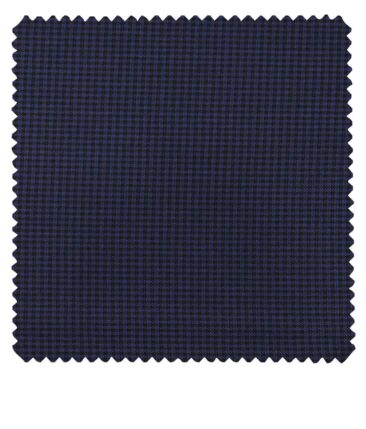 Grado by Grasim Dark Blue Polyester Viscose Black Micro Checks Unstitched Suiting Fabric