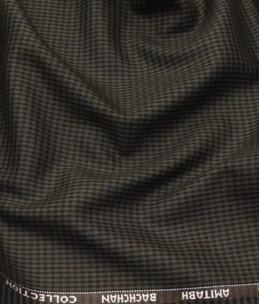 Grado by Grasim Dark Brown Polyester Viscose Black Micro Checks Unstitched Suiting Fabric