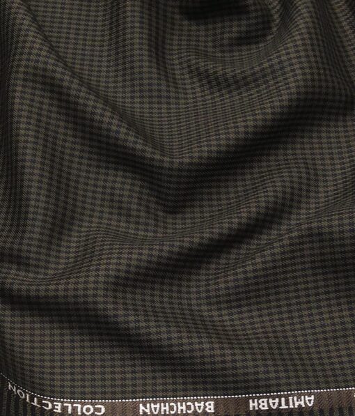 Grado by Grasim Dark Brown Polyester Viscose Black Micro Checks Unstitched Suiting Fabric