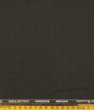Grado by Grasim Dark Brown Polyester Viscose Black Micro Checks Unstitched Suiting Fabric
