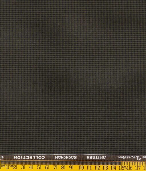 Grado by Grasim Dark Brown Polyester Viscose Black Micro Checks Unstitched Suiting Fabric
