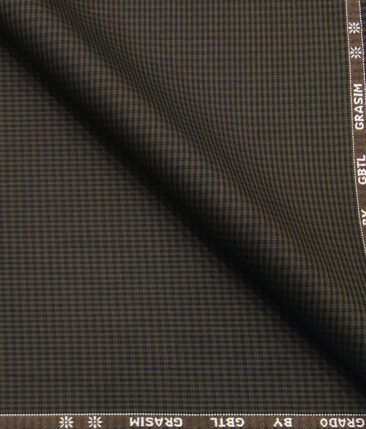 Grado by Grasim Dark Brown Polyester Viscose Black Micro Checks Unstitched Suiting Fabric