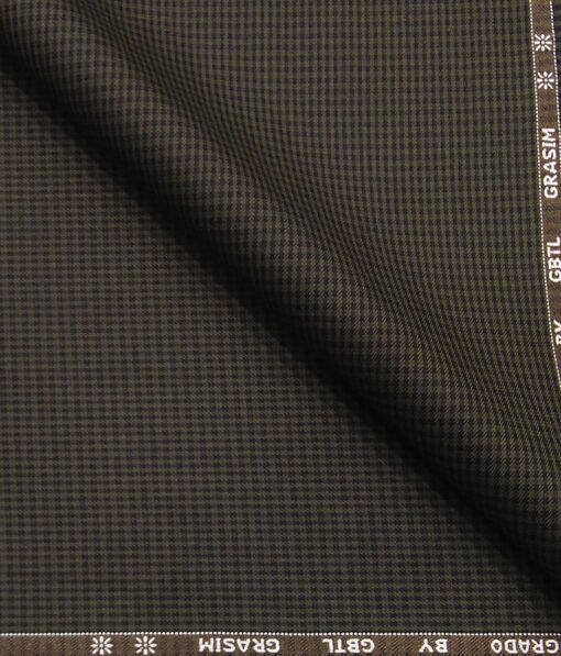 Grado by Grasim Dark Brown Polyester Viscose Black Micro Checks Unstitched Suiting Fabric