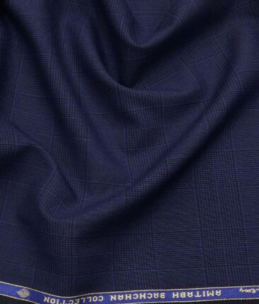 Grado by Grasim Dark Royal Blue Polyester Viscose Self Checks Unstitched Suiting Fabric