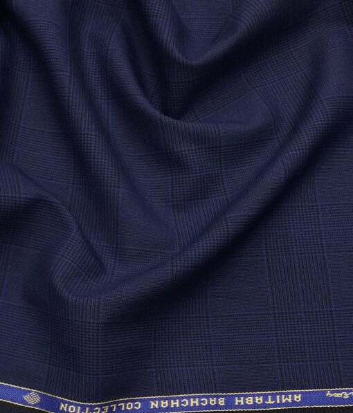 Grado by Grasim Dark Royal Blue Polyester Viscose Self Checks Unstitched Suiting Fabric