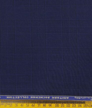 Grado by Grasim Dark Royal Blue Polyester Viscose Self Checks Unstitched Suiting Fabric