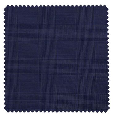 Grado by Grasim Dark Royal Blue Polyester Viscose Self Checks Unstitched Suiting Fabric
