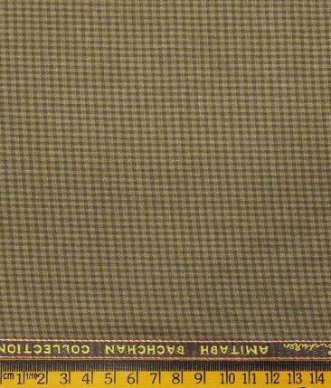 Grado by Grasim Khakhi Polyester Viscose Brown Micro Checks Unstitched Suiting Fabric