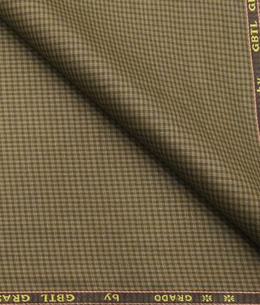 Grado by Grasim Khakhi Polyester Viscose Brown Micro Checks Unstitched Suiting Fabric