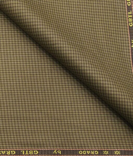 Grado by Grasim Khakhi Polyester Viscose Brown Micro Checks Unstitched Suiting Fabric
