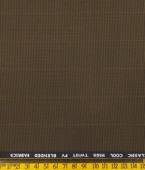 J.Hamsptead by Siyaram's Coffee Brown Polyester Viscose Structured Cum Checks Unstitched Suiting Fabric