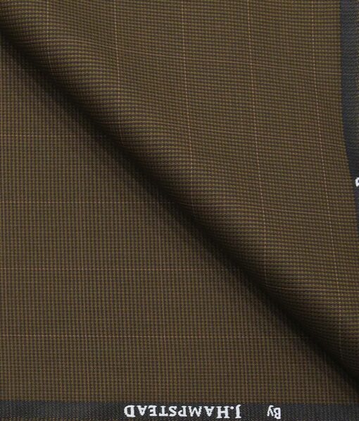 J.Hamsptead by Siyaram's Coffee Brown Polyester Viscose Structured Cum Checks Unstitched Suiting Fabric
