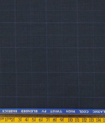 J.Hamsptead by Siyaram's Dark Aegan Blue Polyester Viscose Checks Unstitched Suiting Fabric