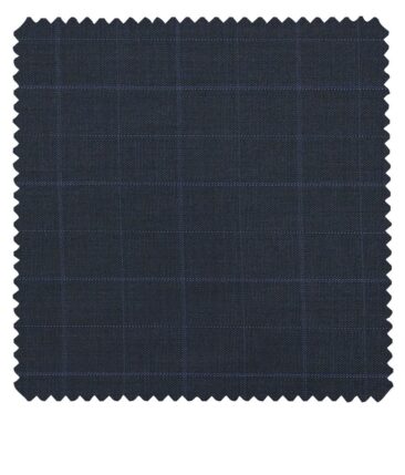 J.Hamsptead by Siyaram's Dark Aegan Blue Polyester Viscose Checks Unstitched Suiting Fabric
