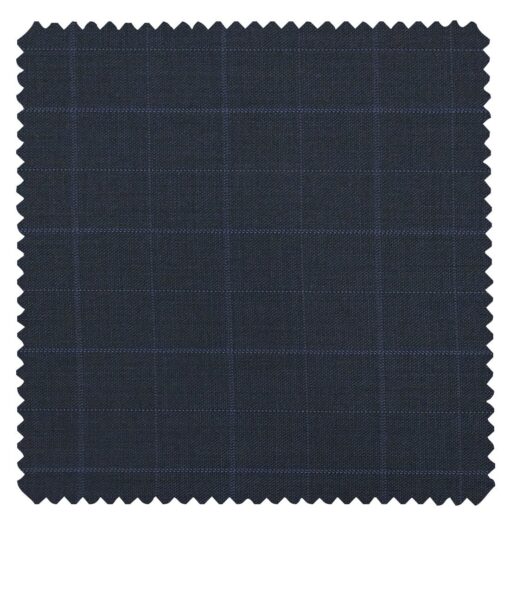 J.Hamsptead by Siyaram's Dark Aegan Blue Polyester Viscose Checks Unstitched Suiting Fabric