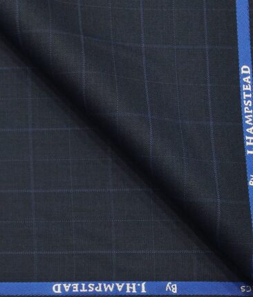 J.Hamsptead by Siyaram's Dark Aegan Blue Polyester Viscose Checks Unstitched Suiting Fabric