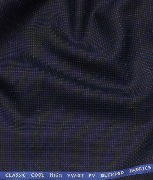 J.Hamsptead by Siyaram's Dark Berry Blue Polyester Viscose Structured cum Checks Unstitched Suiting Fabric
