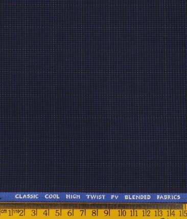 J.Hamsptead by Siyaram's Dark Berry Blue Polyester Viscose Structured cum Checks Unstitched Suiting Fabric