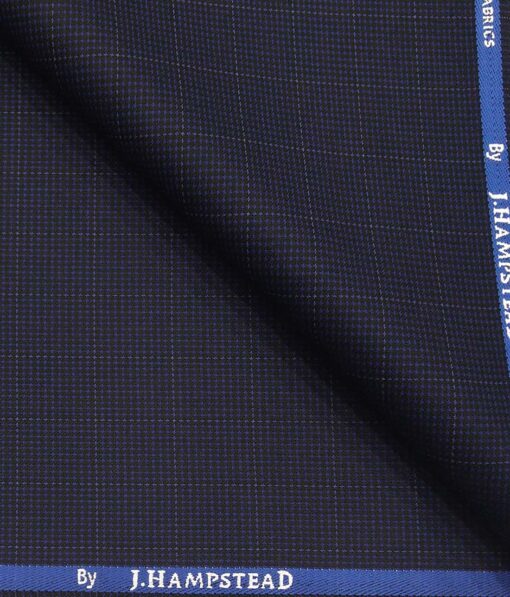 J.Hamsptead by Siyaram's Dark Berry Blue Polyester Viscose Structured cum Checks Unstitched Suiting Fabric