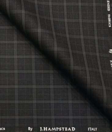 J.Hamsptead by Siyaram's Dark Grey Polyester Viscose Broad Self Checks Unstitched Suiting Fabric