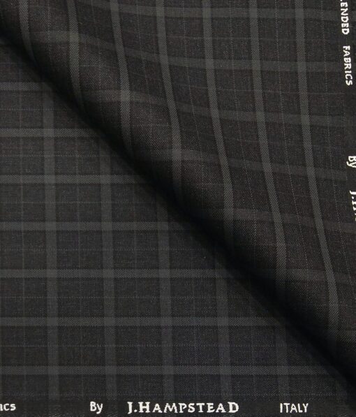J.Hamsptead by Siyaram's Dark Grey Polyester Viscose Broad Self Checks Unstitched Suiting Fabric