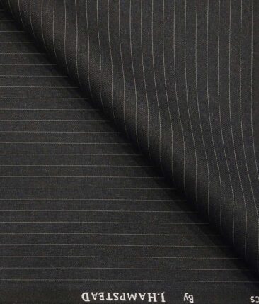 J.Hamsptead by Siyaram's Dark Grey Polyester Viscose White Stripes Unstitched Suiting Fabric