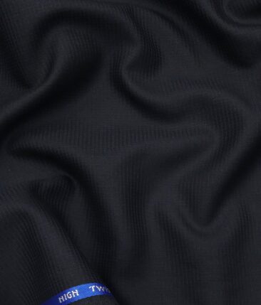 J.Hamsptead by Siyaram's Dark Navy Blue Polyester Viscose Structured Unstitched Suiting Fabric