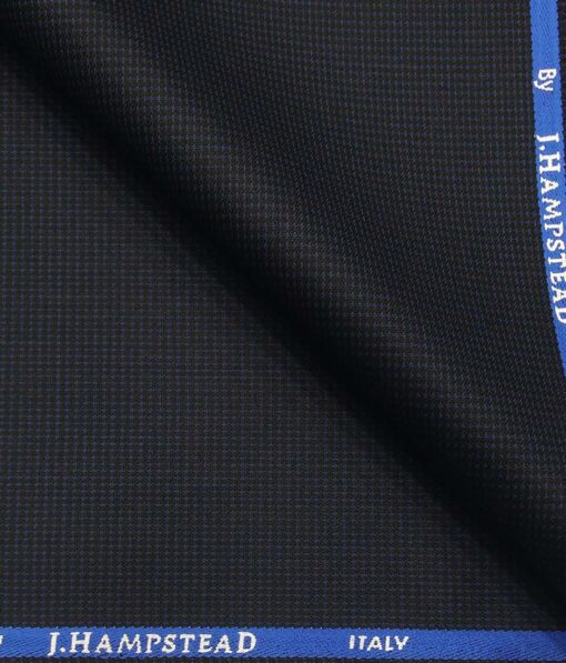 J.Hamsptead by Siyaram's Dark Navy Blue Polyester Viscose Self Structured Unstitched Suiting Fabric