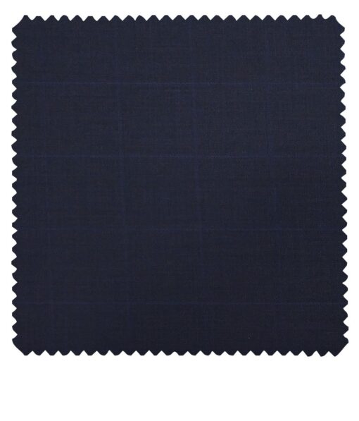 J.Hamsptead by Siyaram's Dark Royal Blue Polyester Viscose Self Broad Checks Unstitched Suiting Fabric