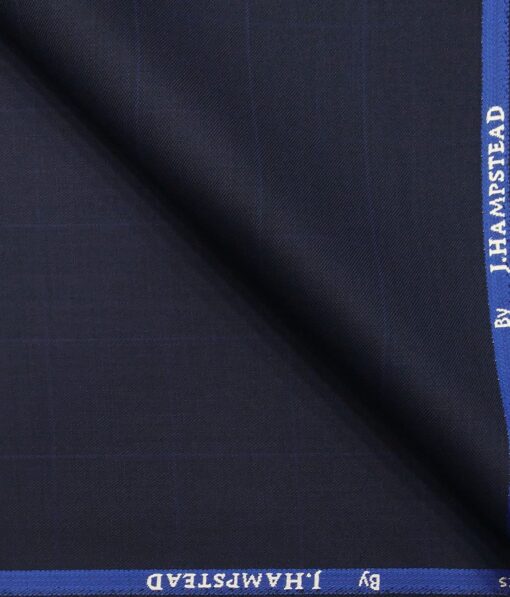 J.Hamsptead by Siyaram's Dark Royal Blue Polyester Viscose Self Broad Checks Unstitched Suiting Fabric