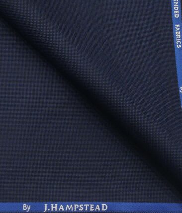 J.Hamsptead by Siyaram's Dark Royal Blue Polyester Viscose Structured Unstitched Suiting Fabric