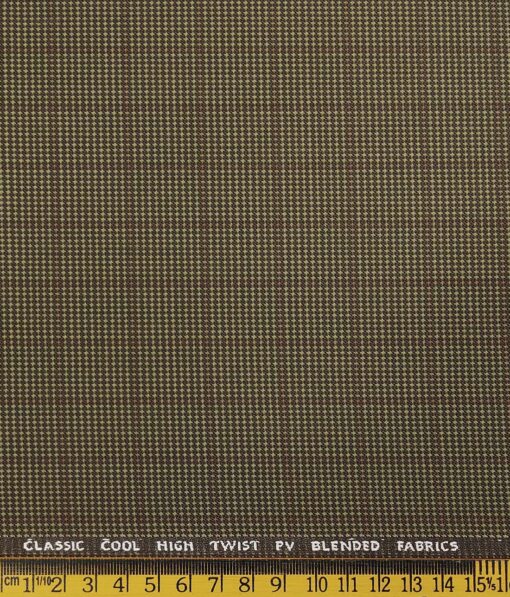 J.Hamsptead by Siyaram's Hazelnut Beige Polyester Viscose Pink Structured Cum Checks Unstitched Suiting Fabric