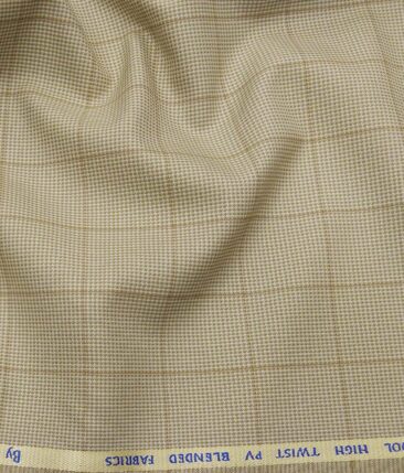 J.Hamsptead by Siyaram's Light Beige Polyester Viscose Structured Cum Brown Checks Unstitched Suiting Fabric
