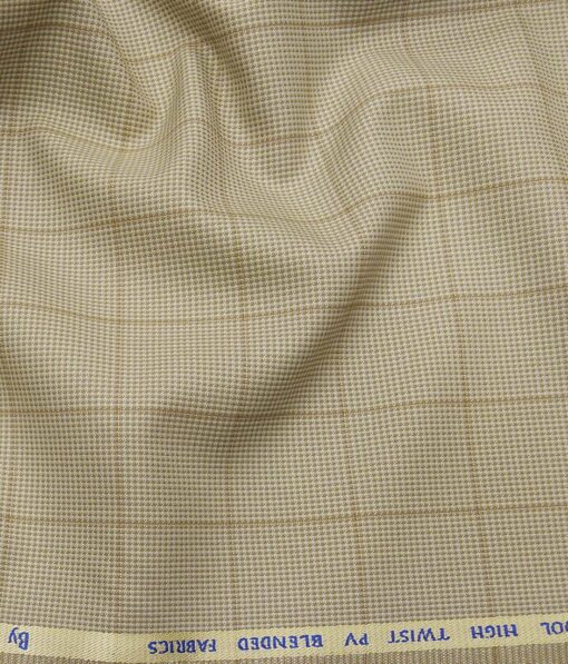 J.Hamsptead by Siyaram's Light Beige Polyester Viscose Structured Cum Brown Checks Unstitched Suiting Fabric