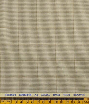J.Hamsptead by Siyaram's Light Beige Polyester Viscose Structured Cum Brown Checks Unstitched Suiting Fabric