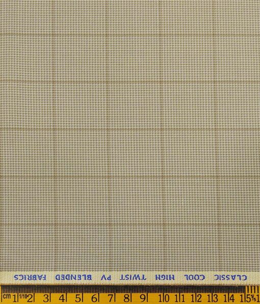 J.Hamsptead by Siyaram's Light Beige Polyester Viscose Structured Cum Brown Checks Unstitched Suiting Fabric