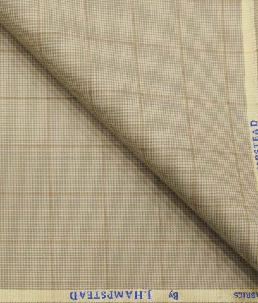 J.Hamsptead by Siyaram's Light Beige Polyester Viscose Structured Cum Brown Checks Unstitched Suiting Fabric