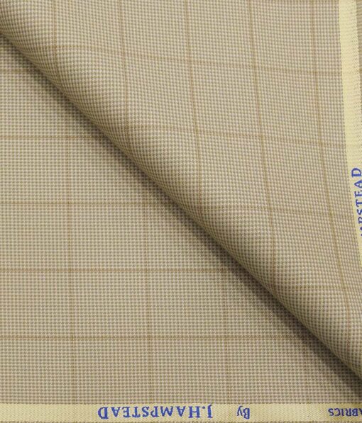 J.Hamsptead by Siyaram's Light Beige Polyester Viscose Structured Cum Brown Checks Unstitched Suiting Fabric