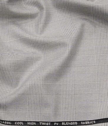 J.Hamsptead by Siyaram's Light Grey Polyester Viscose Self Broad Checks Unstitched Suiting Fabric