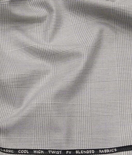 J.Hamsptead by Siyaram's Light Grey Polyester Viscose Self Broad Checks Unstitched Suiting Fabric