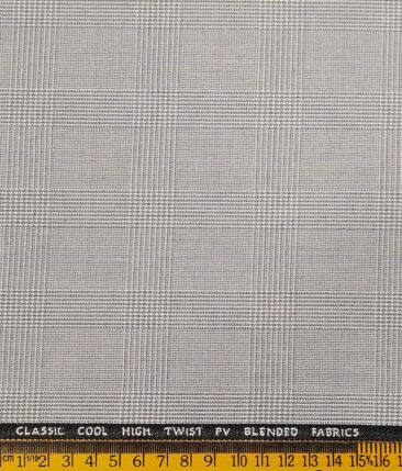 J.Hamsptead by Siyaram's Light Grey Polyester Viscose Self Broad Checks Unstitched Suiting Fabric