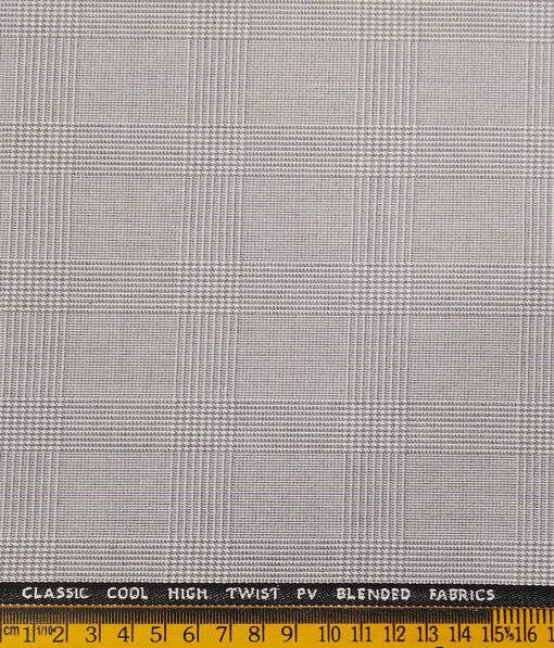 J.Hamsptead by Siyaram's Light Grey Polyester Viscose Self Broad Checks Unstitched Suiting Fabric